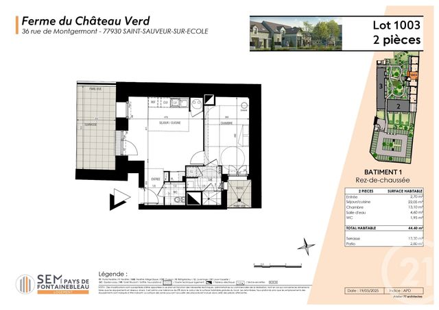 Afficher la photo en grand Appartement F2 à vendre - 2 pièces - 44.4 m2 - ST SAUVEUR SUR ECOLE - 77 - ILE-DE-FRANCE - Century 21 Agence Notre-Dame